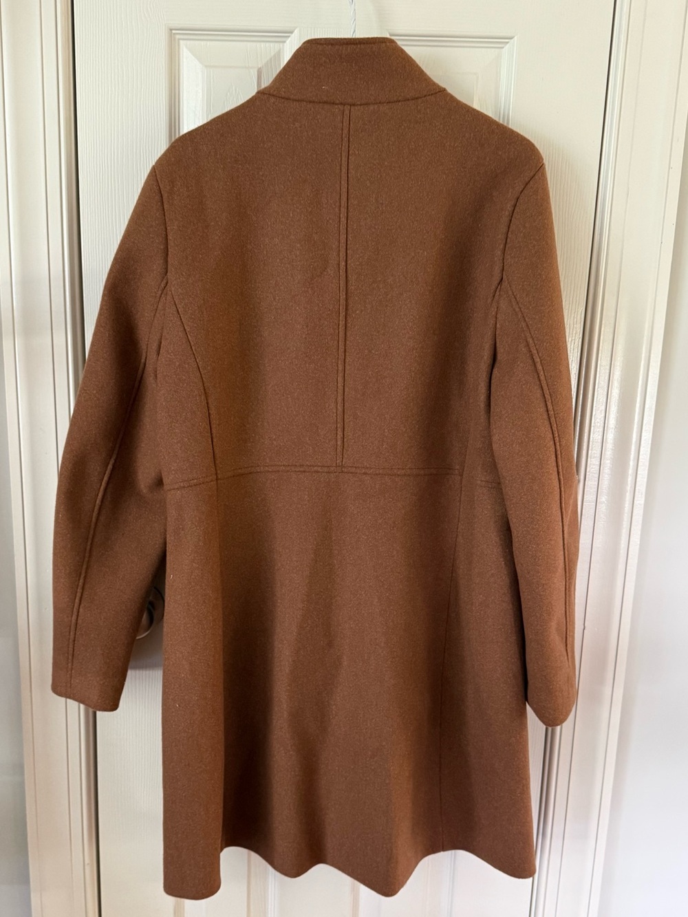 Calvin Klein Camel Brown Wool Blend Stand Collar Mid Length Coat NWOT Sz Large - Picture 11 of 15